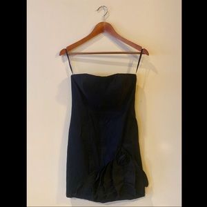 Black Strapless Tiered Floral Bow Dress